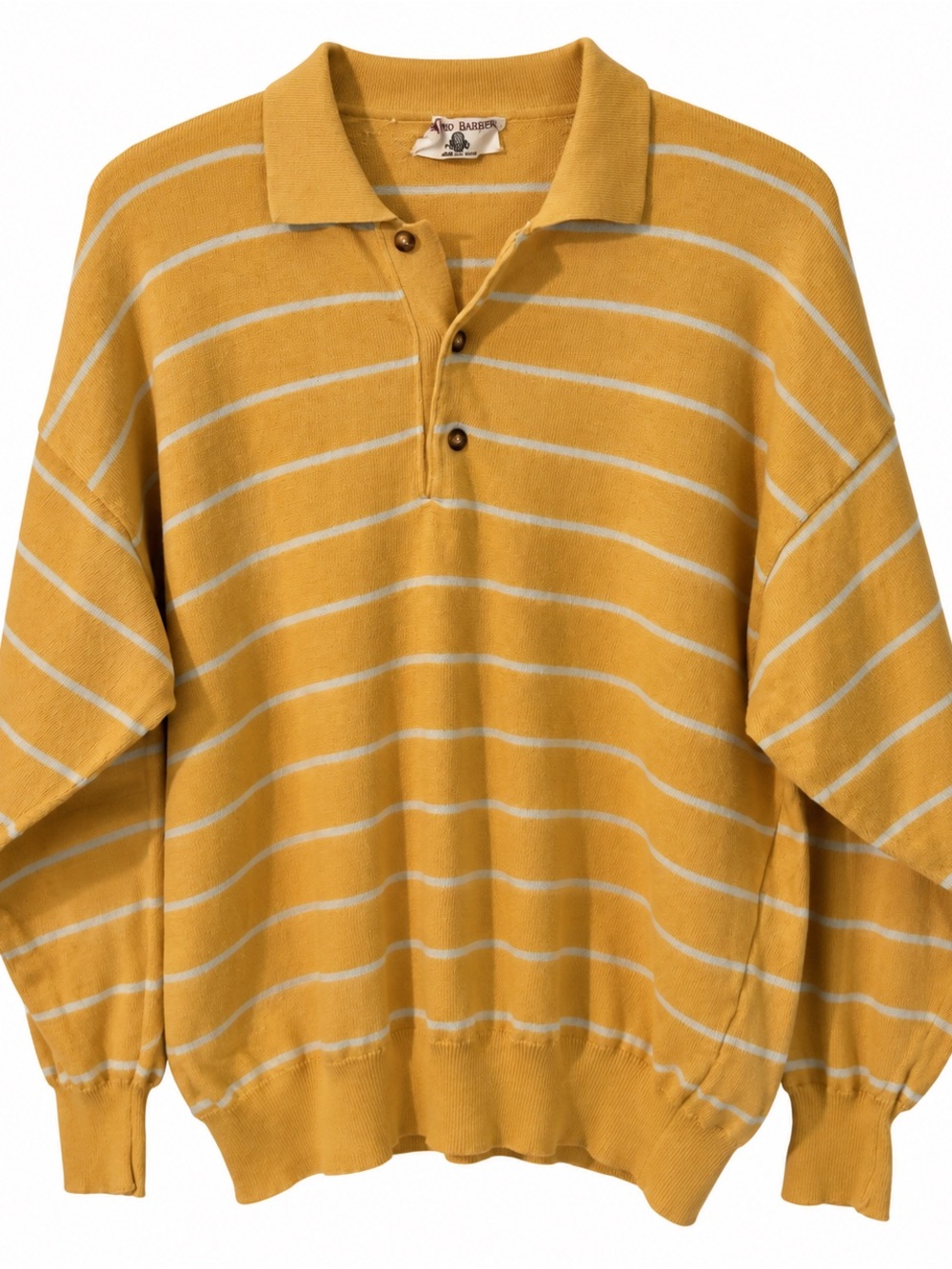 Vintage Luciano Barbera Mustard and White SV-Neck Polo Sweater 100% cotton